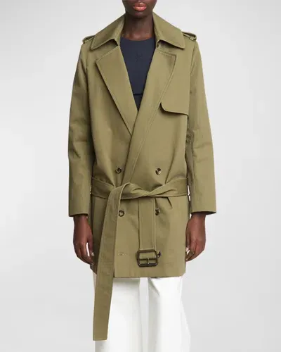 Loewe Belted Double-breasted Trench Coat In Khaki Gree