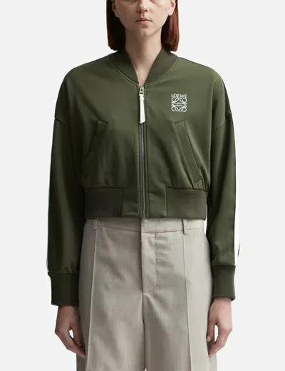 Loewe Cropped Embroidered Jersey Bomber Jacket In Green