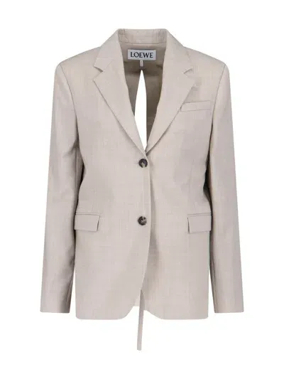 Loewe Single-breasted Slit Detail Jacket In Beige