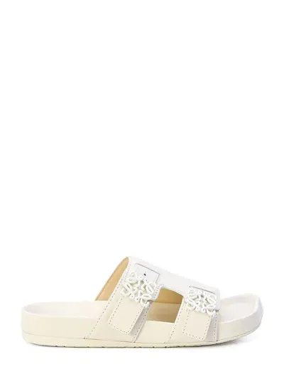 Loewe White Leather Adjustable Strap Sandals With Anagram Buckles And Embossed Sole In Antwhite