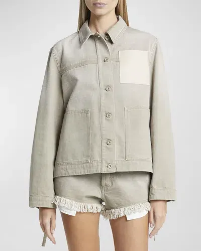 Loewe X Paula Ibiza Anagram Leather Patch Self-tie Workwear Jacket In Beige