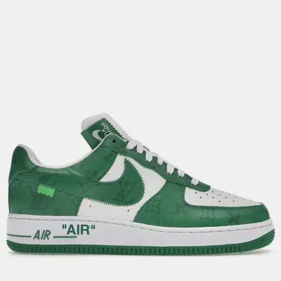 Pre-owned Louis Vuitton X Nike White/green Leather Air Force 1 By Virgil Abloh Low Top Sneaker Eu 42