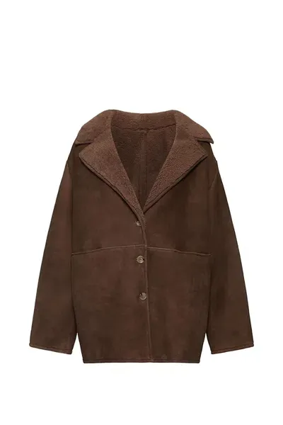 Loulou Studio Cirebo Suede Shearling Coat In Taupe