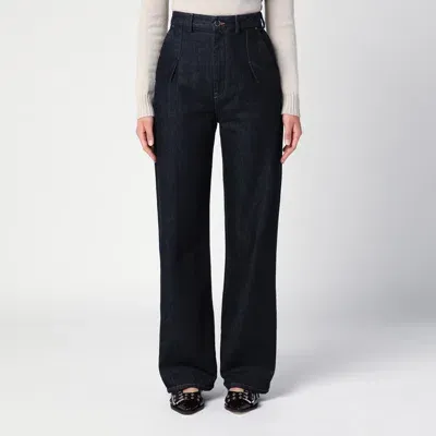 Loulou Studio Dark Blue Wide Jeans In Organic Denim