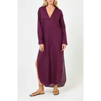 L*space Lspace Capistrano Long Sleeve Linen Cover-up Tunic Dress In Merlot