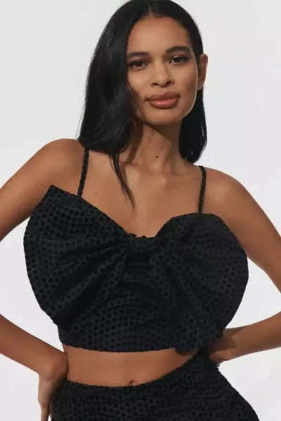 Maeve Xl Bow Cropped Tank Top In Black