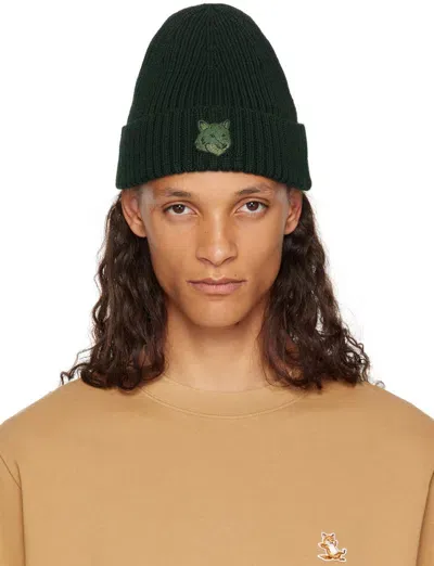 Maison Kitsuné Green Bold Fox Head Beanie In P391 Ranger Green