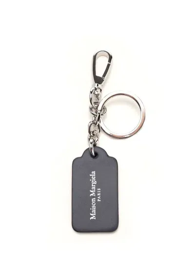 Maison Margiela Logo Engraved Small Keyring In Black