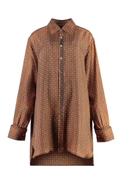 Maison Margiela Mm1 Silk Oversized Shirt With Polka Dot Pattern In Brown