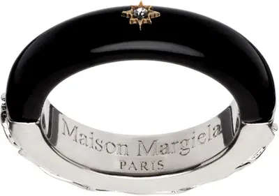 Maison Margiela Silver & Black Enamel Ring In 964 Palladio Buratta