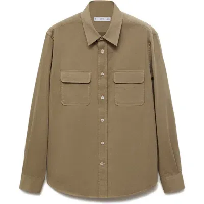 Mango Cotton Twill Button-up Overshirt In Tobacco Brown