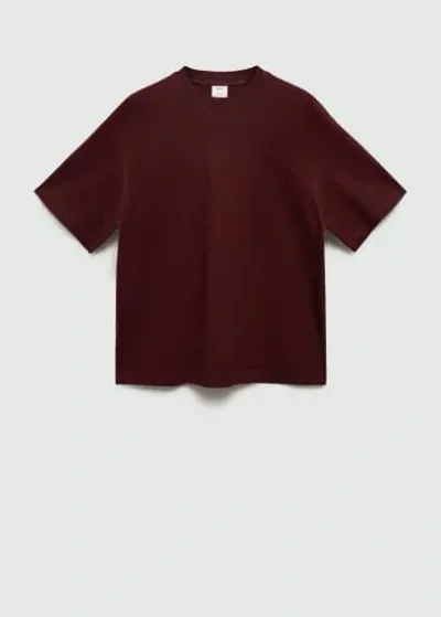 Mango Man 100% Cotton Oversized T-shirt Burgundy