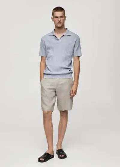 Mango Man Fine Rib-knit Polo Shirt Sky Blue