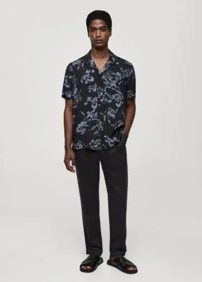 Mango Man Flowy Hawaiian-print Shirt Grey