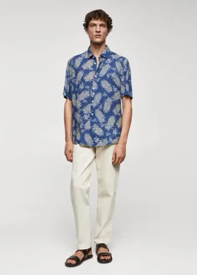 Mango Man Regular-fit Pineapple Print Shirt Blue