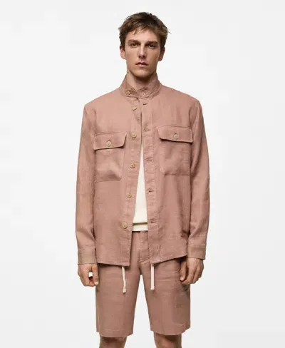 Mango Men's Linen Pockets Detail Overshirt In Pastel Pink