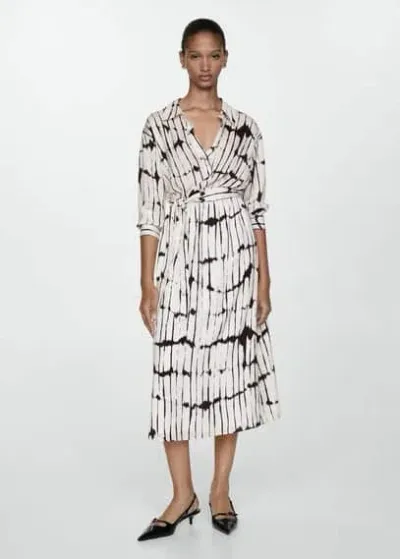 Mango Printed Shirt Dress Off White