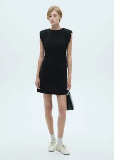 Mango Short Dress With Draped Detail Black In Noir