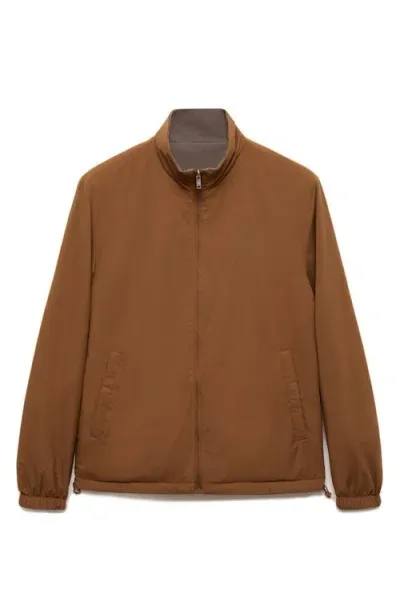 Mango Water Repellent Reversible Jacket In Khaki