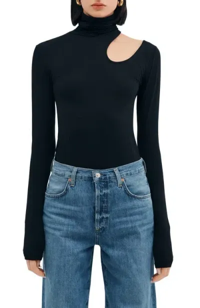 Marcella Allegra Asymmetric Turtleneck Top In Black