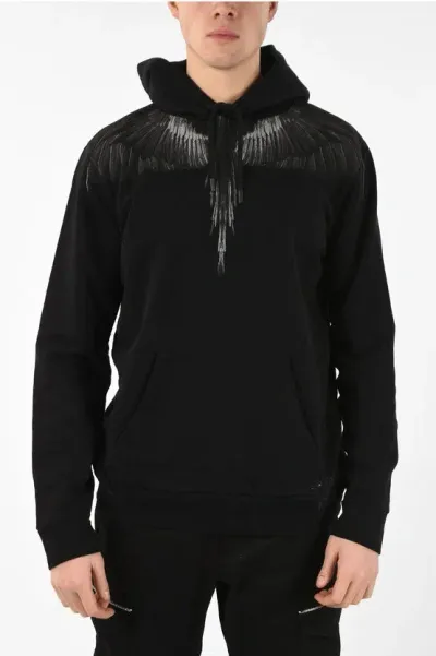 Marcelo Burlon County Of Milan Cotton Black Wings Hoodie With Patch Pocket