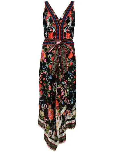 Marchesa Rosa Byrn Floral-print Midi Dress In Black