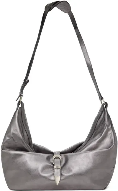 Marge Sherwood Gunmetal Belted Bag In Metallic Grey Foiled