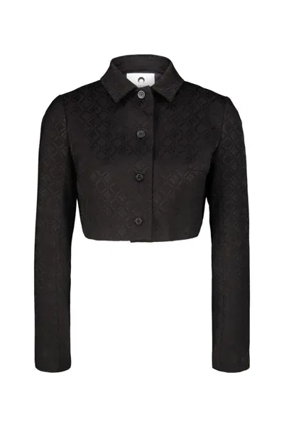 Marine Serre Moon Diamant Jacquard Cropped Jacket In Black