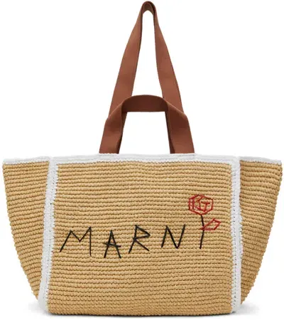 Marni Beige Macramé Sillo Shopper Tote In Zo761 Natral/wht/rst