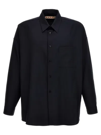 Marni Cool Wool Shirt In Blue