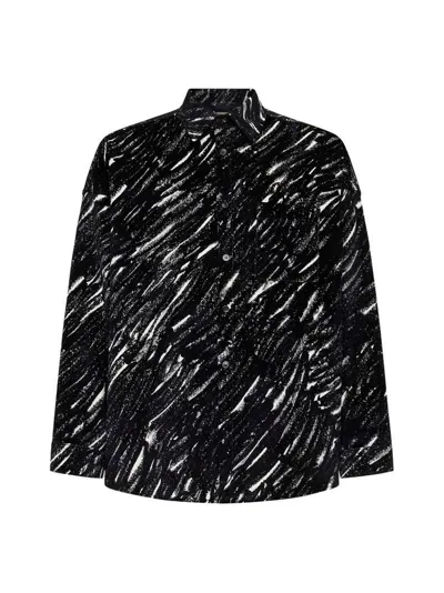 Marni Crayon Printed Oversized Flocked Denim Shirt In Black