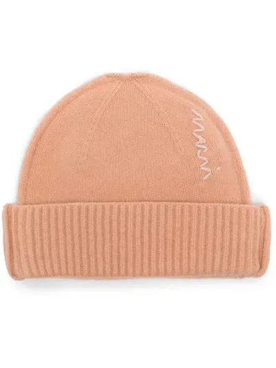 Marni Embroidered-logo Beanie In 橘色