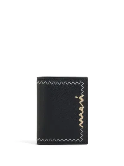 Marni Embroidered-logo Wallet In Black