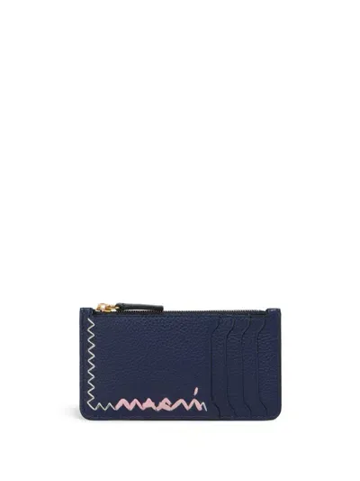 Marni Logo-embroidered Wallet In Blue