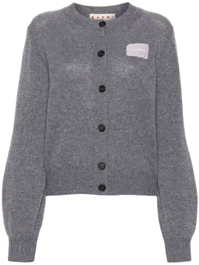 Marni Logo-patch Cashmere Cardigan In Graphite