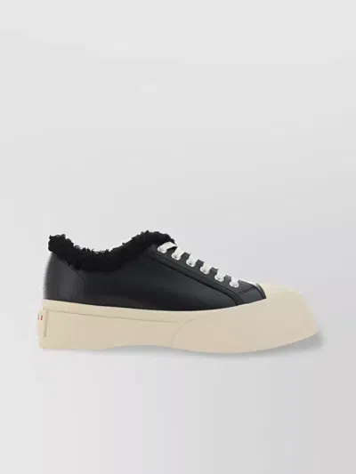 Marni Oversize Sole Sneakers Shearling Trim In Black