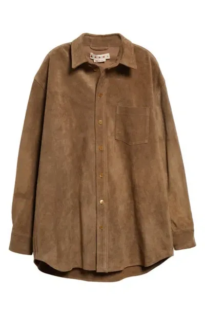 Marni Oversize Suede Shirt Jacket In Creta