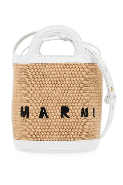 Marni Raffia Tropicalia Bucket Bag In Beige