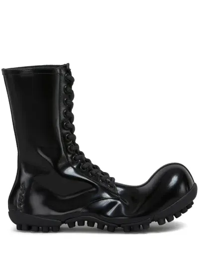 Marni Wave Patent Leather Boots In Black