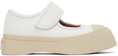 Marni White Mary Jane Ballerina Flats In Lily White