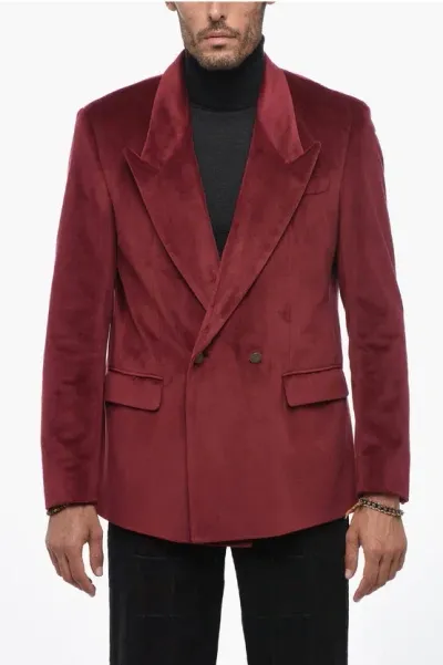 Marsēm Velvet Double Breasted Blazer With Golden-buttons In Red