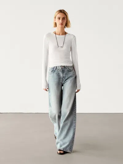 Massimo Dutti Wide-leg-jeans Im Washed-look In Blue