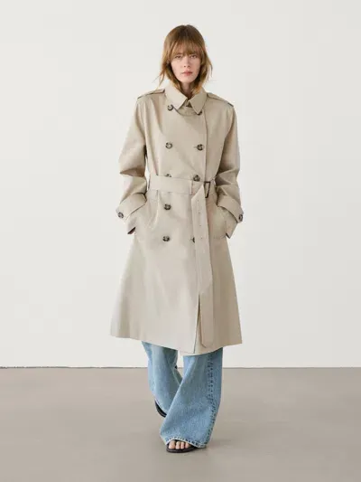 Massimo Dutti Zweireihiger Trenchcoat Aus Baumwolle In Gebrochen Weiss