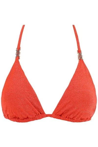 Max Mara Triangle Bikini Top In Jersey And Lurex Fabric In Metallic