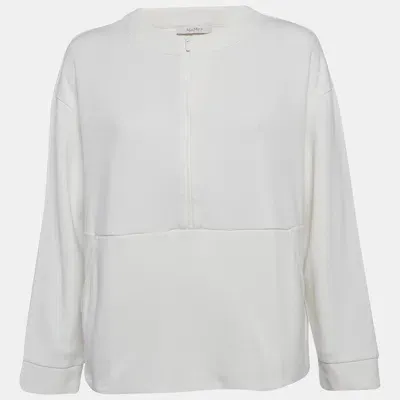 Pre-owned Max Mara White Cotton Zip Detail Crew Neck Sweatshirt M