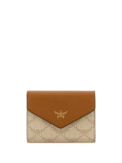 Mcm Printed Canvas Wallet In Neutrals