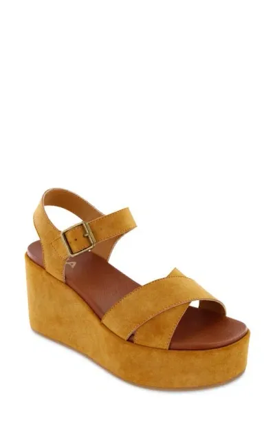 Mia Renay Ankle Strap Platform Wedge Sandal In Tan