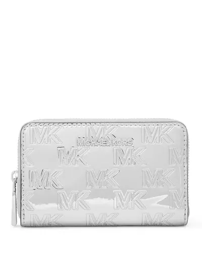 Michael Kors Jet Set Small Zip Around Card Case In Silver