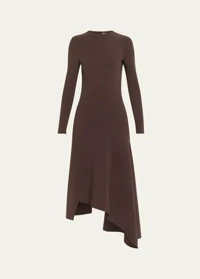 Michael Kors Long Sleeve Handkerchief Dress In Chocolate