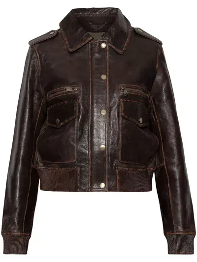 Michael Michael Kors Leather Jacket In Brown